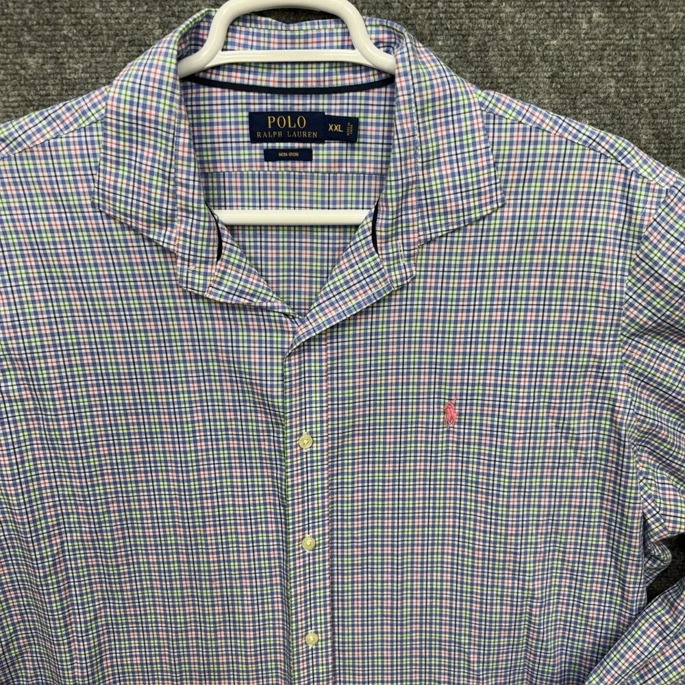 Polo Ralph Lauren Button Up Shirt Long Sleeve Men's size XXL 2XL blue pink plaid